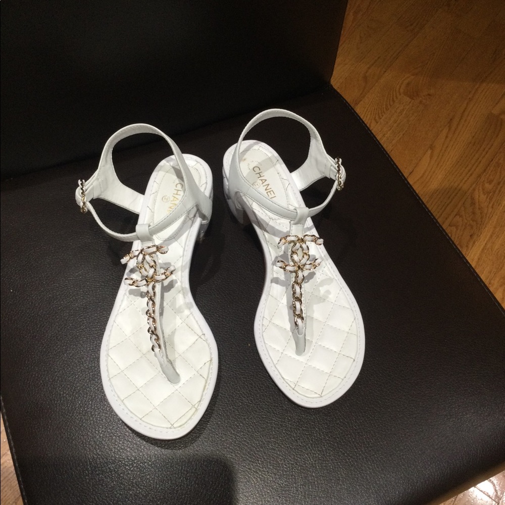 Chanel white leather sandals